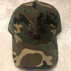 Camo Baseball Hat Repurposed Louis Vuitton Patch